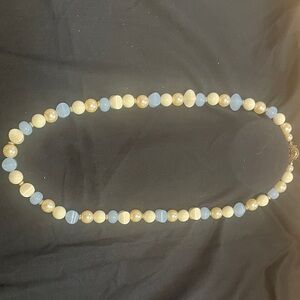 Elegant Blue and Cream Beaded Necklace